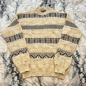Vintage 90’s Pendleton 100% Virgin Wool Sweater Pullover Aztec Print Beige Large